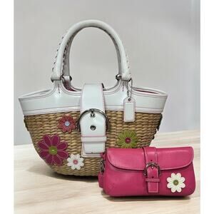 Vintage Coach 4443 Floral Applique Basket Tote & 3417 Floral Applique Wristlet